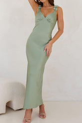 Summer Satin Spaghetti Strap V Neck Wedding Guest Dresses